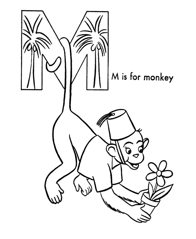 Monkey Alphabet Letters Coloring Pages Free