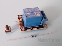 Relay, button and resistor