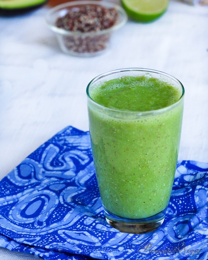 red quinoa, kale, green tea and avocado smoothie