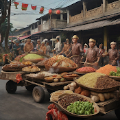 Gambar Grebeg Maulud di Yogyakarta, menampilkan parade makanan dan hasil bumi yang menarik perhatian.