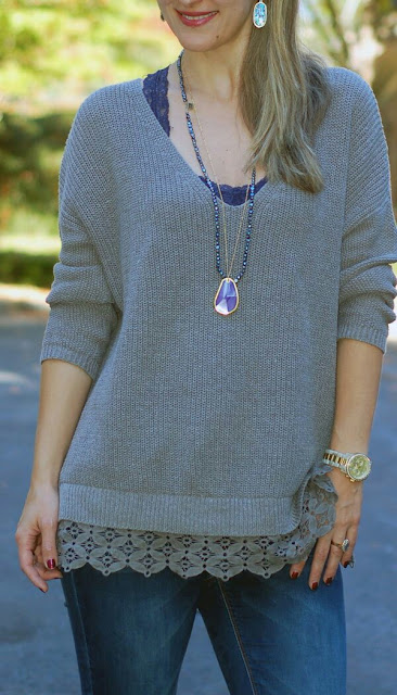 Grey lace trim sweater