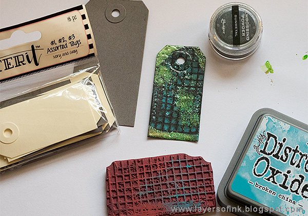 Layers of ink - Grunge It Up Tag Tutorial by Anna-Karin Evaldsson with Ranger Letter It tags and embossing powders