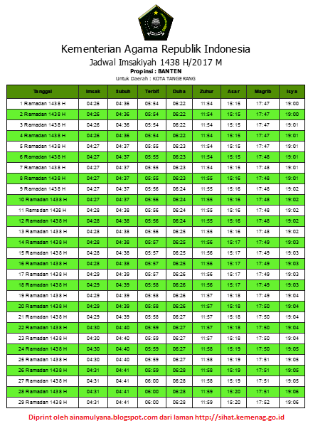 JADWAL IMSAKIYAH PUASA RAMADHAN 2017 / 1438 H UNTUK 