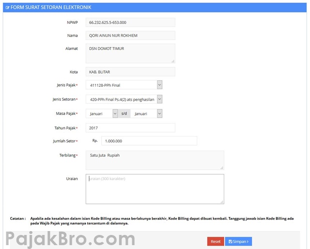 e Billing Pajak Online