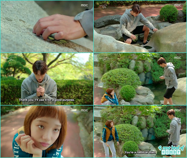  while passing by joon hyung take some coins from the fountains and thank to use it in a good way bok joo saw him and called him a habitual thief - Weightlifting Fairy Kim Bok Joo - Episode 1 (Eng Sub)