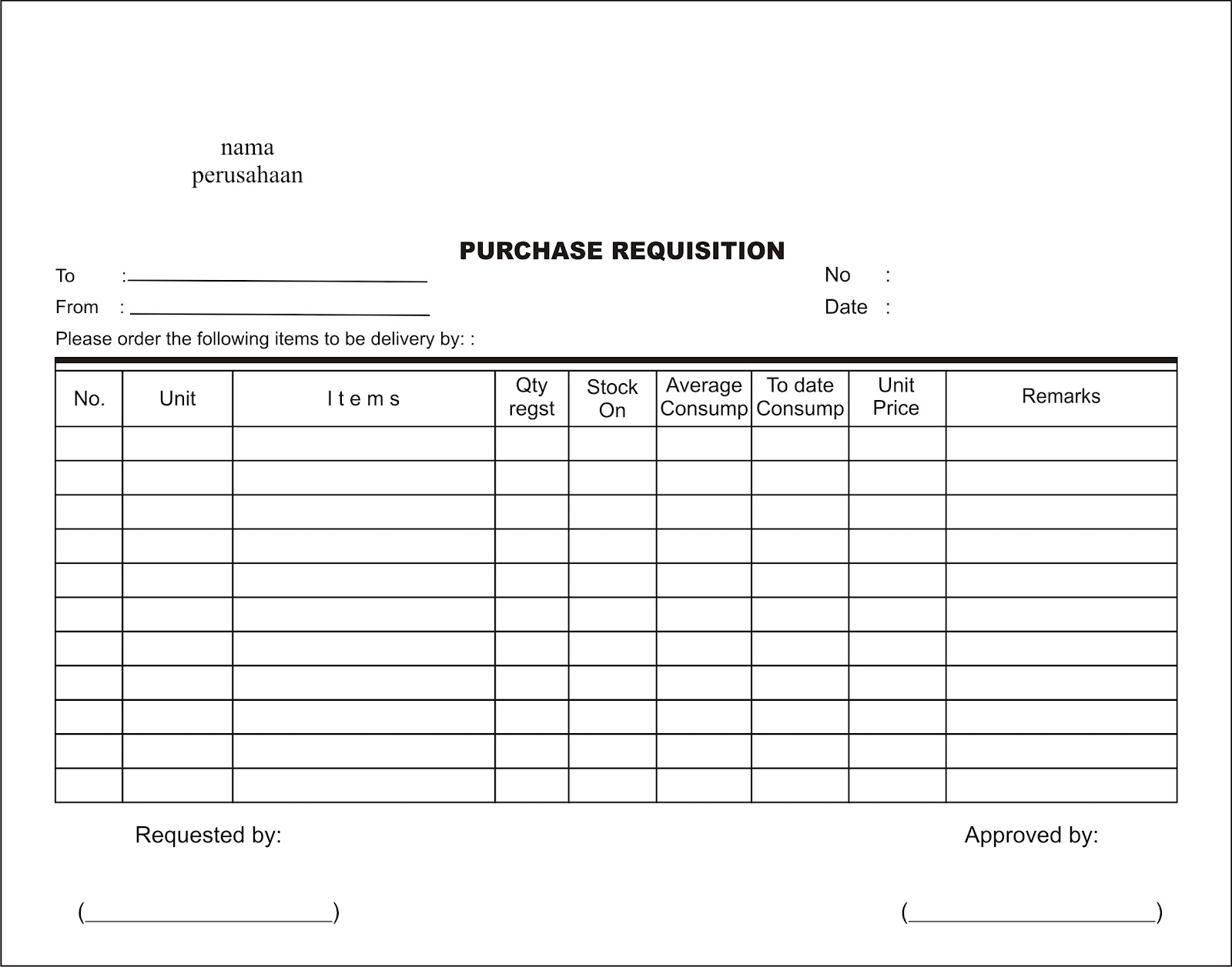 Akuntansi Biaya: contoh form desain Purchase Order, Market 