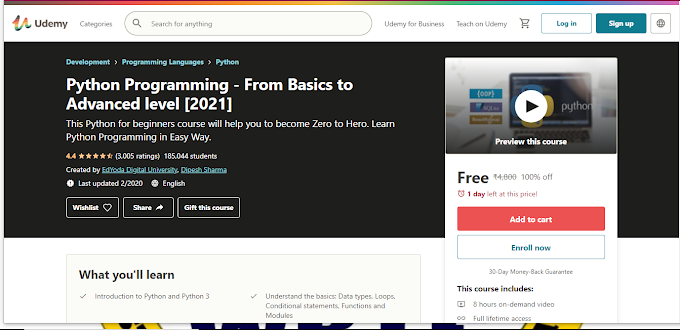 Python Programming - From Basics to Advanced level [2021] || FREE Udemy Certificate Course