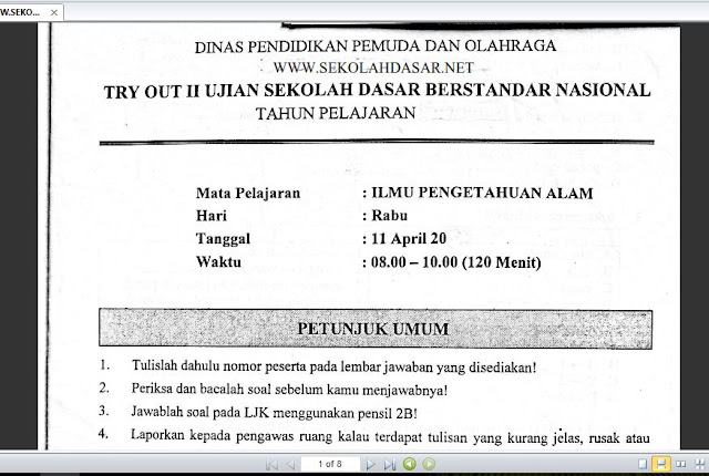 Soal Try Out II USBN SD IPA dan Kunci Jawabannya Soal Try Out II USBN SD IPA dan Kunci Jawabannya