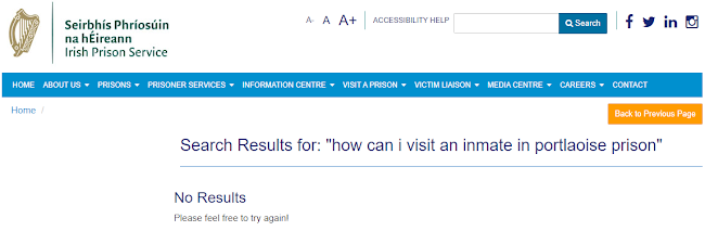 A screengrab of search results from the irish prison service website
