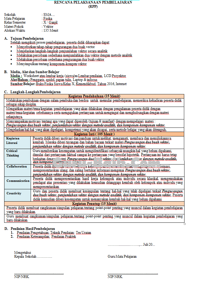 RPP 1 Lembar Fisika Kelas X SMA Tahun 2021/2022 - Guru Baik