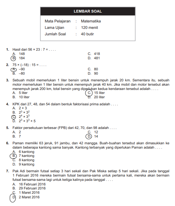 Latihan Soal Dan Jawaban Us Matematika Sd 2020 Pendidikan