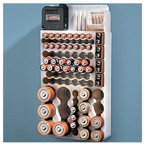 Home Battery organizer with Removable Tester, Holds 82 Batteries