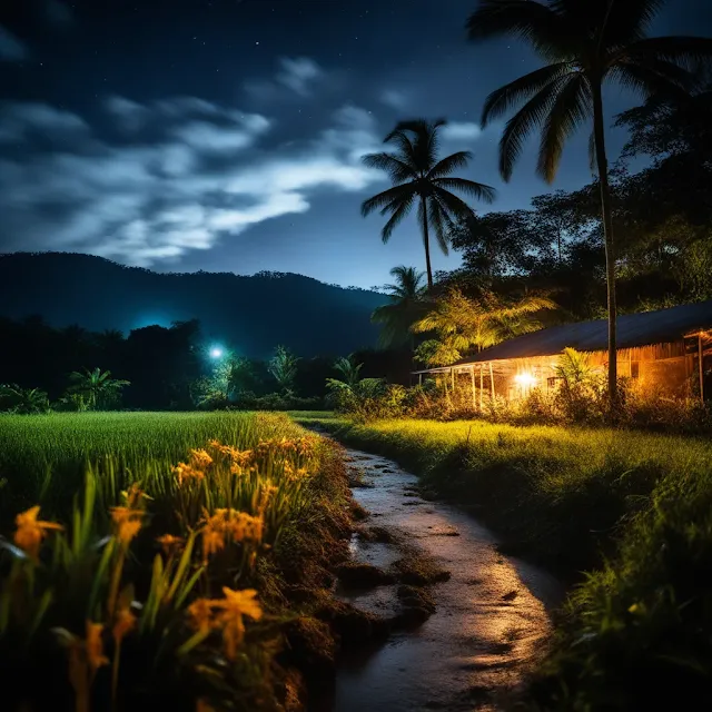 Noche en campo tropical, relajante