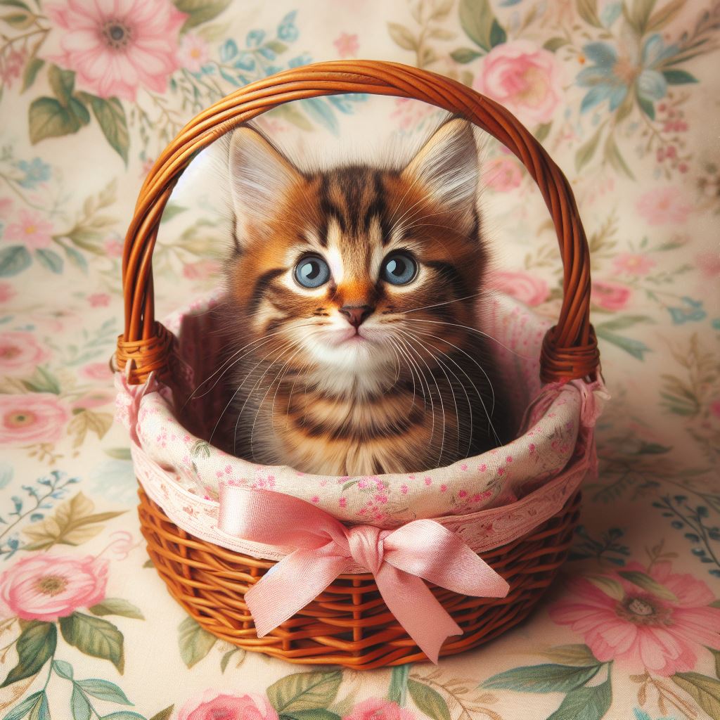 Example Image of Prompt Would Be Used To Generate An Image Of A Cute Kitten In A Basket