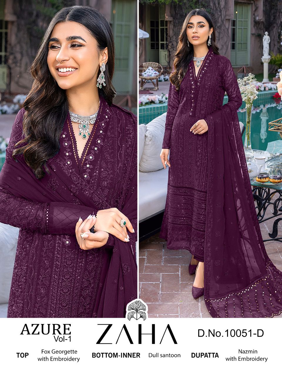 AZURE VOL1 10051 TO 10053 SERIES BY ZAHA GEORGETTE SEMI TICHED SALWAR  SUITS WHOLESALE 3 PCS
