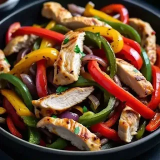 Close-up of Chicken Fajita with Bell Peppers and Onions