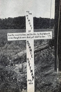 One year after Bonnie Huffman's body was found, a cross was anonymously placed at the location.