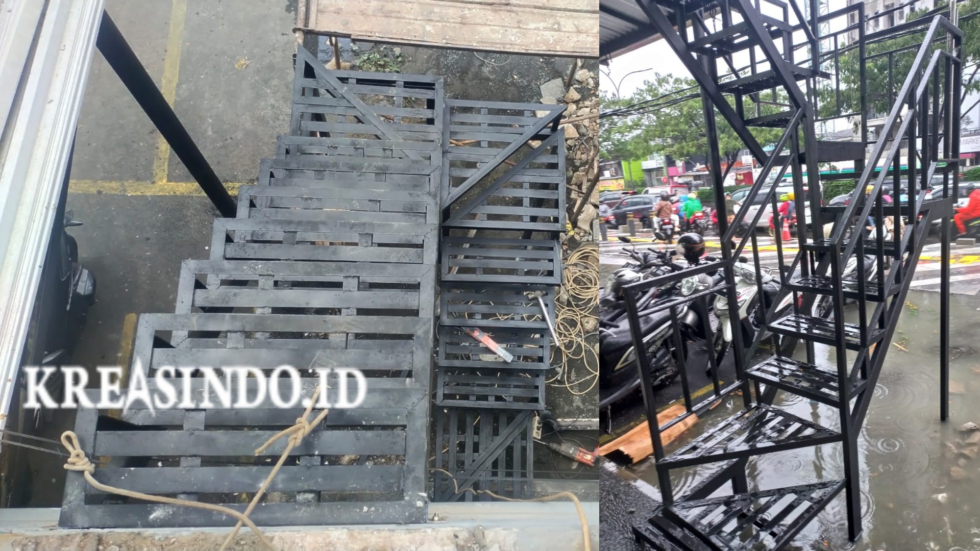 Tangga Trap Besi Full Kuat untuk Outdoor terpasang di Margonda Depok