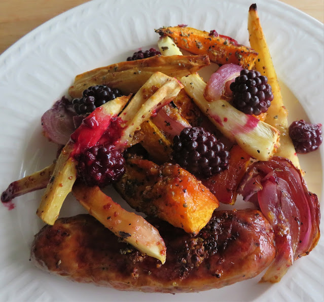 Sausage & Blackberry Tray Bake