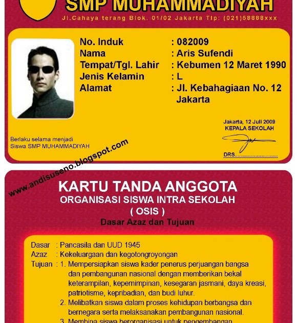 Desain Kartu Pelajar, Id card, member card  ANDI SUSENO 