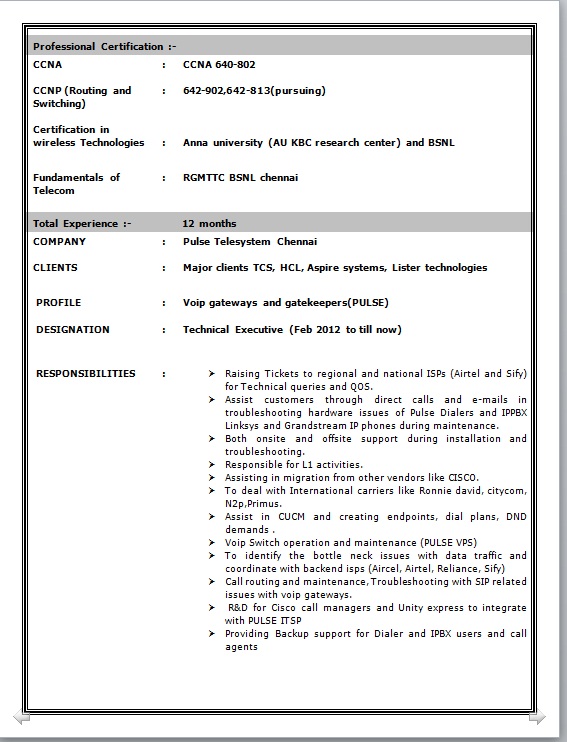 Network Engineer Resume Template