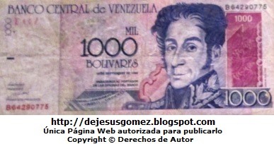 Simón Bolivar en Billete de mil bolívares (Venezuela)