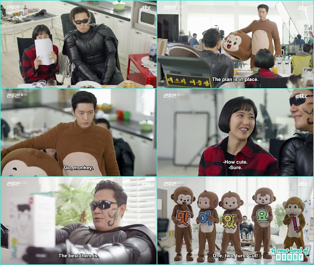 korean monkey costume seol woo wear the costume for a commercial shoot -  Man To Man: Episode 11 korean Drama