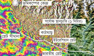 স্যাটেলাইটের ছবিতে নেপালের ভূমিকম্প- ৬০০০ বর্গকিমি ভূমির উচ্চতা বেড়ে গেছে