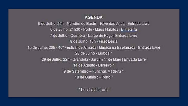 Agenda de shows de Leo Middea em Portugal