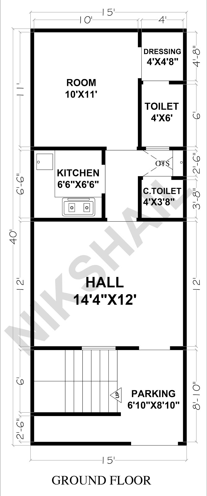 15X40 House  Ground Floor Plan  With 3D  Elevation By 