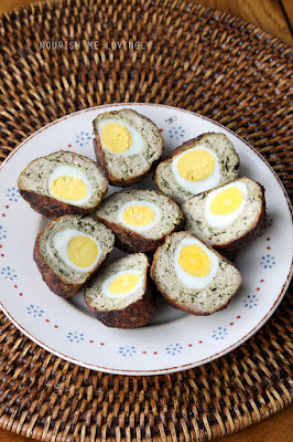 Herbed meatballs with hidden quail eggs