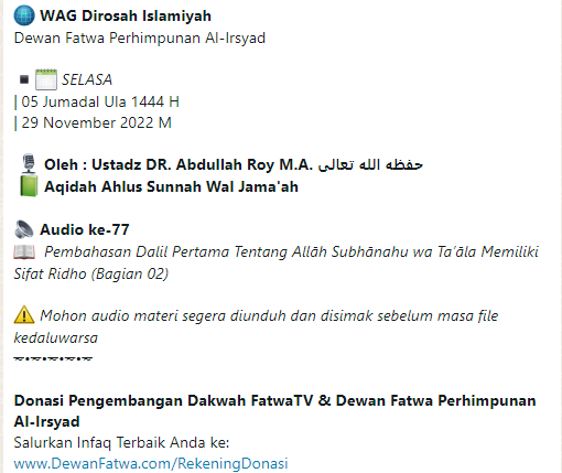 Audio ke-77 Pembahasan Dalil Pertama Tentang Allah Subhanahu wa Ta'ala Memiliki Sifat Ridho Bagian 02