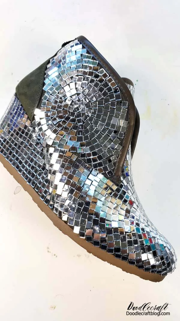Step 3: Disco Ball Sides!  I wanted to recreate the circular pattern from the toe on both sides of the shoe.   This again was a little more tedious, but I was all in at this point.