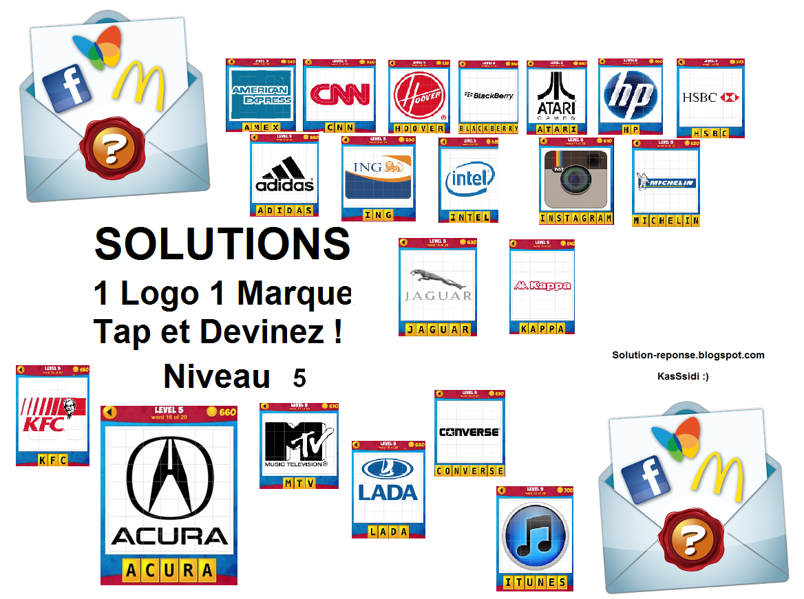 Solution 1 logo 1 marque quiz niveau 5 Toutes les 