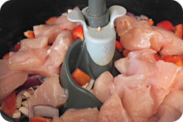 Fajitas, chicken pepper mushroom and onion ready to cook