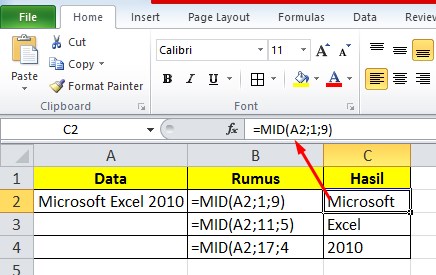 Contoh Cara Menggunakan Fungsi Mid Pada Excel