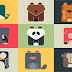 Set flat square icons of a animals