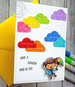 Sunny Studio Stamps: Party Pups Fluffy Clouds Fall Kiddos Build-A-Tag Rainbow Colored Cards by Anja Bytyqi and Vanessa Menhorn