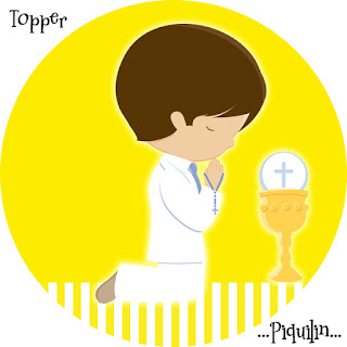 Toppers or Free Printable Candy Bar Labels for Boy´s First Communion.