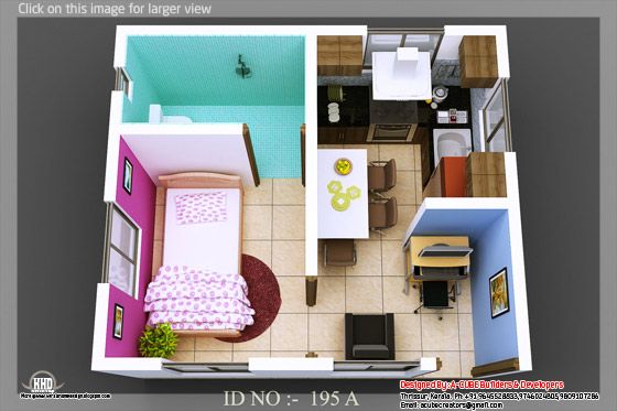 3D isometric views of small house plans | Kerala Home Decor