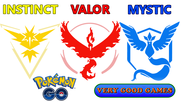 Tree teams in the Pokemon Go game: Instinct, Valor, and Mystic