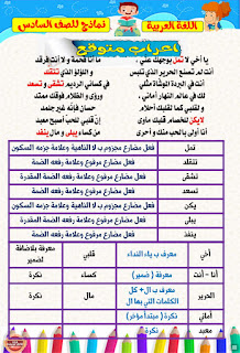نماذج اختبارات متعدد لغة عربية الصف السادس منهج شهر أبريل + اهم الاعرابات