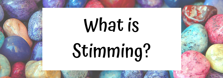 Text "What is Stimming?" with a selection of multicoloured pebbles in the background