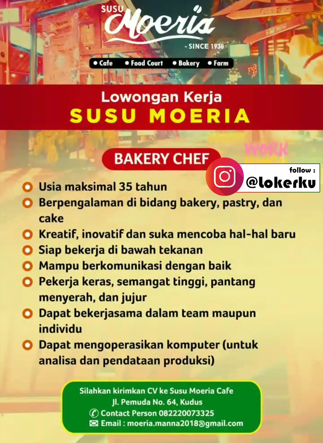 Lowongan Kerja Bakery Chef di Susu Moeria Cafe Kudus