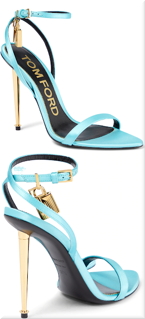 ♦Tom Ford lustrous turquoise blue Padlock satin sandals #tomford #shoes #pantone #brilliantluxury