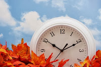 Picture of clock and leaves.