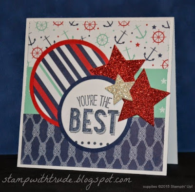 stampwithtrude.blogspot.com , Trude Thoman, masculine, patriotic, encouragement, nautical, Stampin' Up!, Mojo Monday sketch, Friendly Wishes