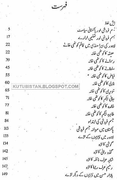 contents of Pakistan Mein Jisam Faroshi Urdu Book