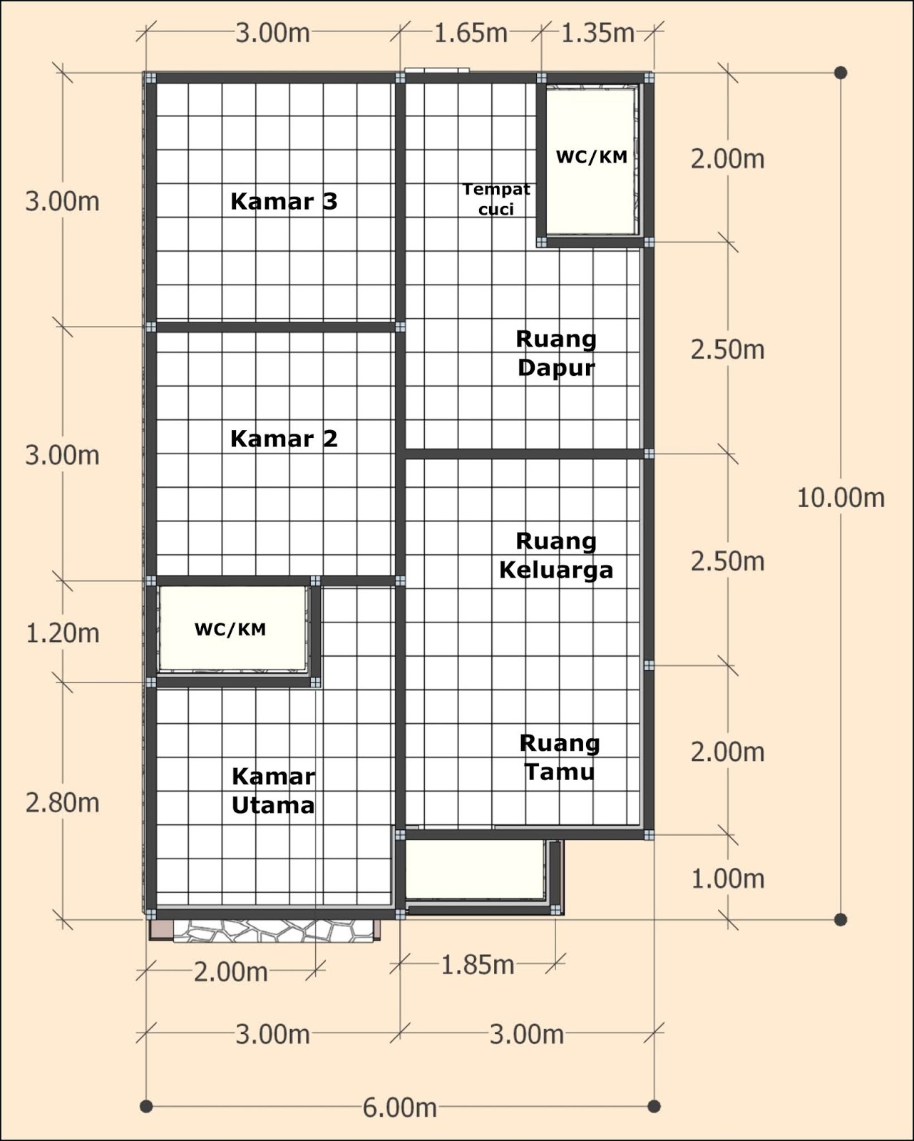 Desain dan Denah Rumah  Minimalis  Sederhana 6x10  meter 3 