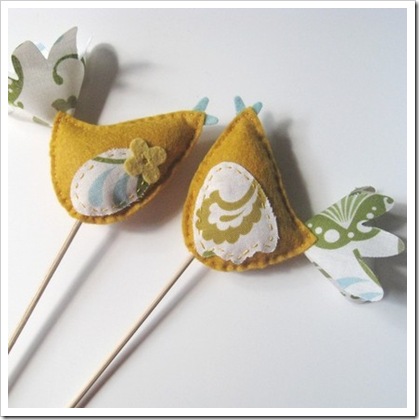 Cake Toppers Wool Felt and Fabric Bird Bouquet